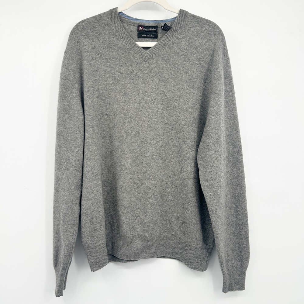Daniel Bishop Mens Gray‎ 100% Cashmere V-Neck Quiet Luxury Sweater Size XL